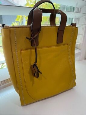 Ellen Degeneres Yellow Leather Tote with Brown Handles